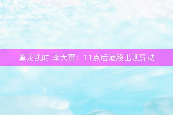 尊龙凯时 李大霄：11点后港股出现异动