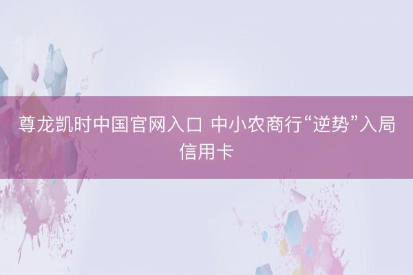 尊龙凯时中国官网入口 中小农商行“逆势”入局信用卡