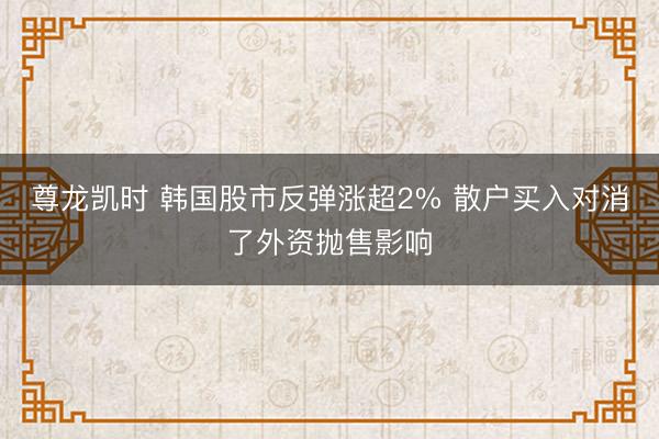 尊龙凯时 韩国股市反弹涨超2% 散户买入对消了外资抛售影响
