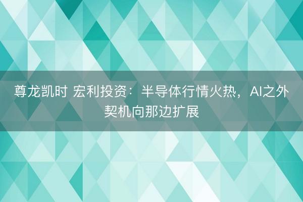 尊龙凯时 宏利投资：半导体行情火热，AI之外契机向那边扩展