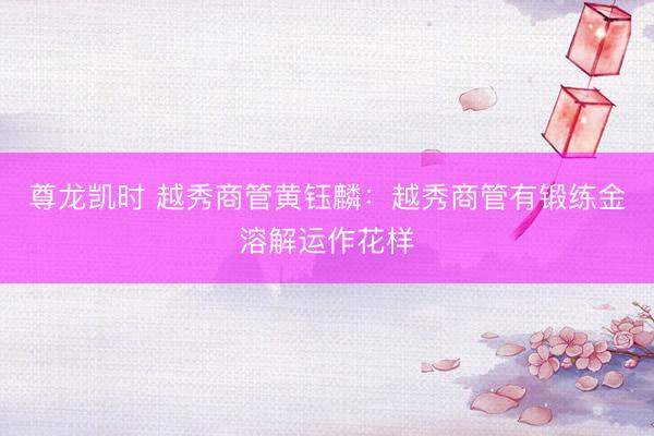 尊龙凯时 越秀商管黄钰麟:越秀商管有锻练金溶解运作花样