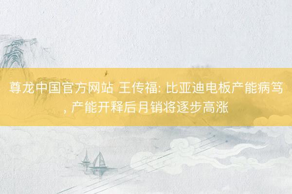 尊龙中国官方网站 王传福: 比亚迪电板产能病笃， 产能开释后月销将逐步高涨