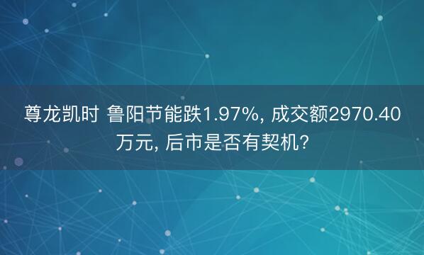 尊龙凯时 鲁阳节能跌1.97%， 成交额2970.40万元， 后市是否有契机?
