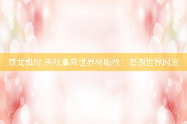 尊龙凯时 央视拿来世界杯版权：感谢世界网友