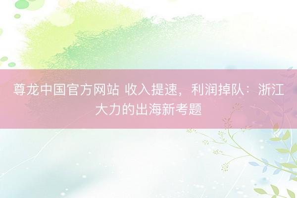 尊龙中国官方网站 收入提速，利润掉队：浙江大力的出海新考题