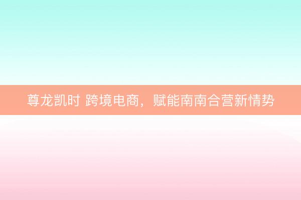 尊龙凯时 跨境电商，赋能南南合营新情势