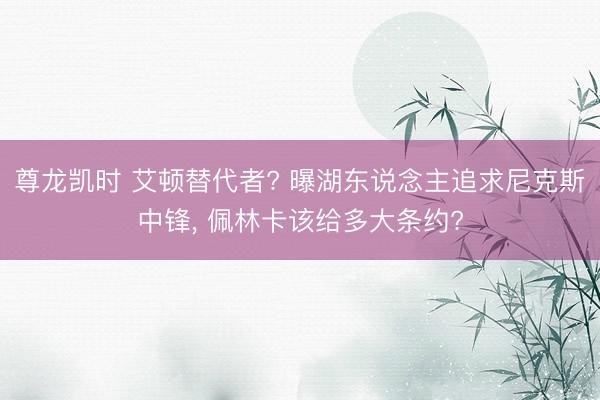 尊龙凯时 艾顿替代者? 曝湖东说念主追求尼克斯中锋， 佩林卡该给多大条约?