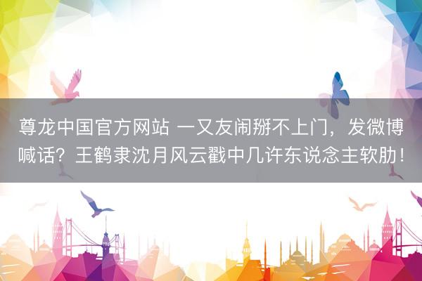 尊龙中国官方网站 一又友闹掰不上门，发微博喊话？王鹤隶沈月风云戳中几许东说念主软肋！