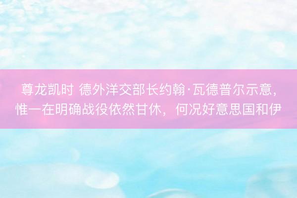 尊龙凯时 德外洋交部长约翰·瓦德普尔示意，惟一在明确战役依然甘休，何况好意思国和伊