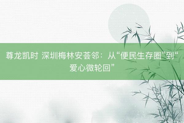 尊龙凯时 深圳梅林安荟邻:从“便民生存圈”到“爱心微轮回”